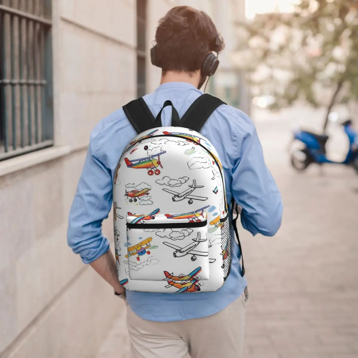 Colorful Nostalgic Airplanes Pattern Aviation Enthusiast Backpack BookBag Kids School Bag Computer Shoulder Bags for Men Women
