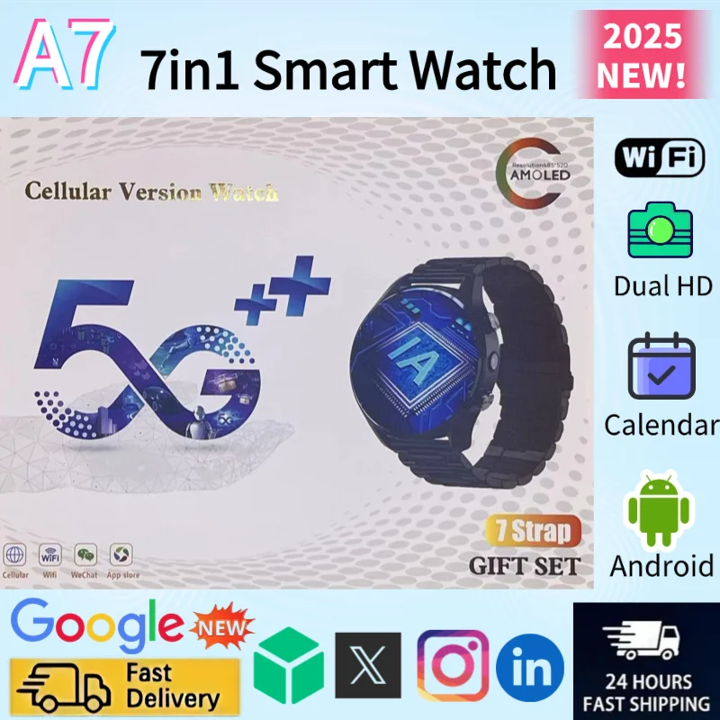 

A7 Smart Watch for Men 4G Video Calling 128GB Storage Dual Camera GPS Tracker Waterproof Google Play Heart Rate Monitor Sleep