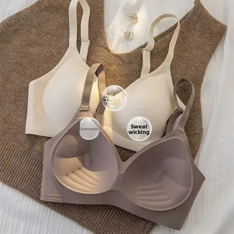 حمالة صدر لاسلكية ذات كوب ثابت، توسيع على شكل راحة اليد، ملابس داخلية كبيرة بدون خياطة للسيدات تمنع الترهل ولا مجموعة ثدي جانبية