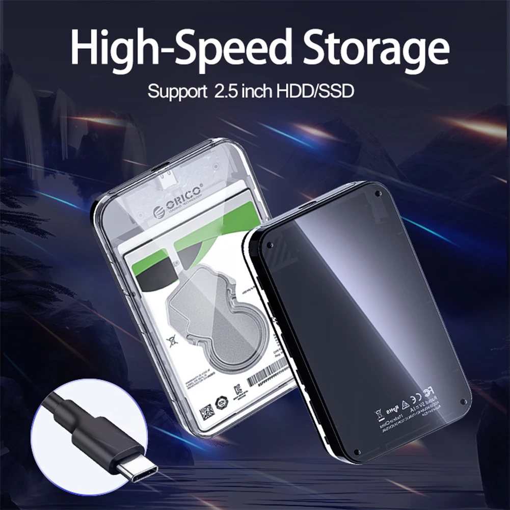 2,5-дюймовый внешний корпус для жесткого диска, 5 Гбит/с, USB 3.1 Type-C SSD, поддержка твердотельного накопителя UASP для 2,5-дюймового SSD и жесткого диска