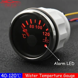 Waterproof IP67 52mm Water Temperature Gauge with Alarm 40-120Celsius Red LED Digital Water Temp Meter Indicator 0-120Celsius