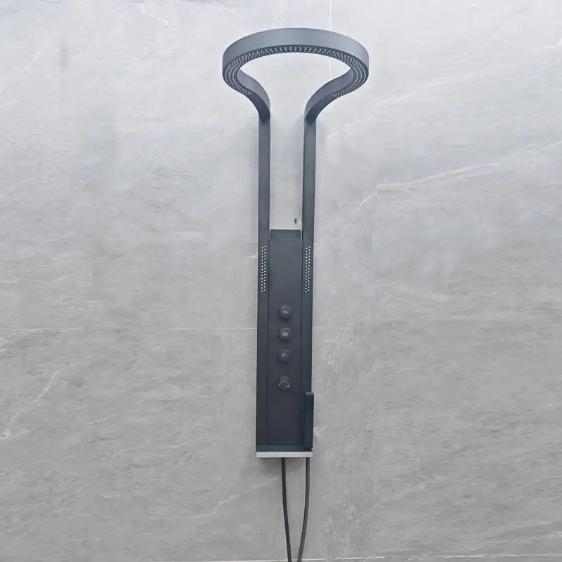 2026 Brushed Brass Modern Design Hotel Bathroom Waterfall Rainfall Shower Set Massage Jet Wall-mounted SPA Multi-functional LED