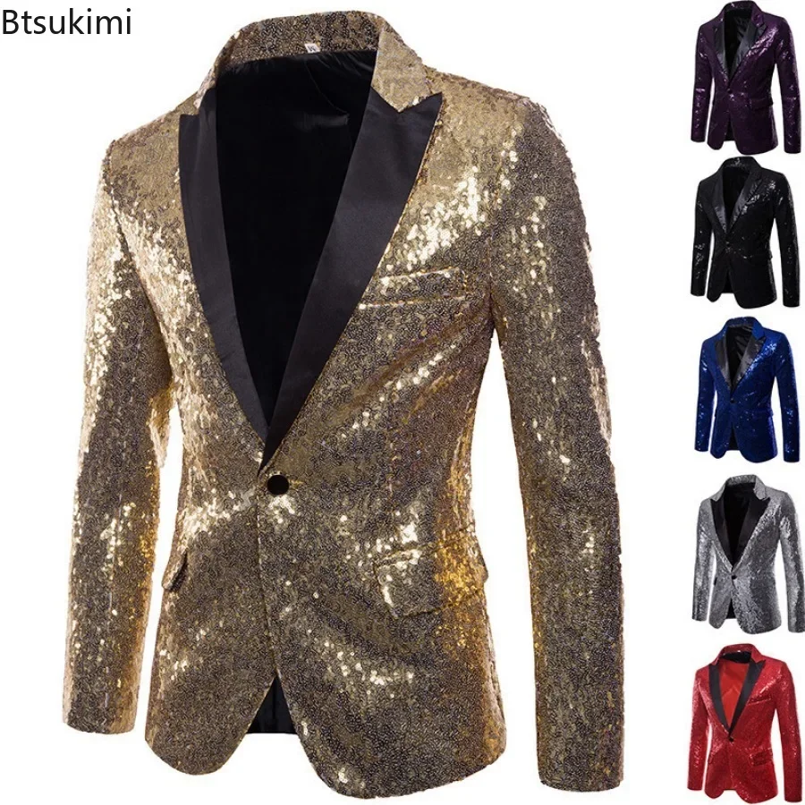 

2024 Men's Performance Jacket Gold Sequins Boutique High-end Men's Suits Blazer Korean Nightclub Wedding Host Suits Jacket Male