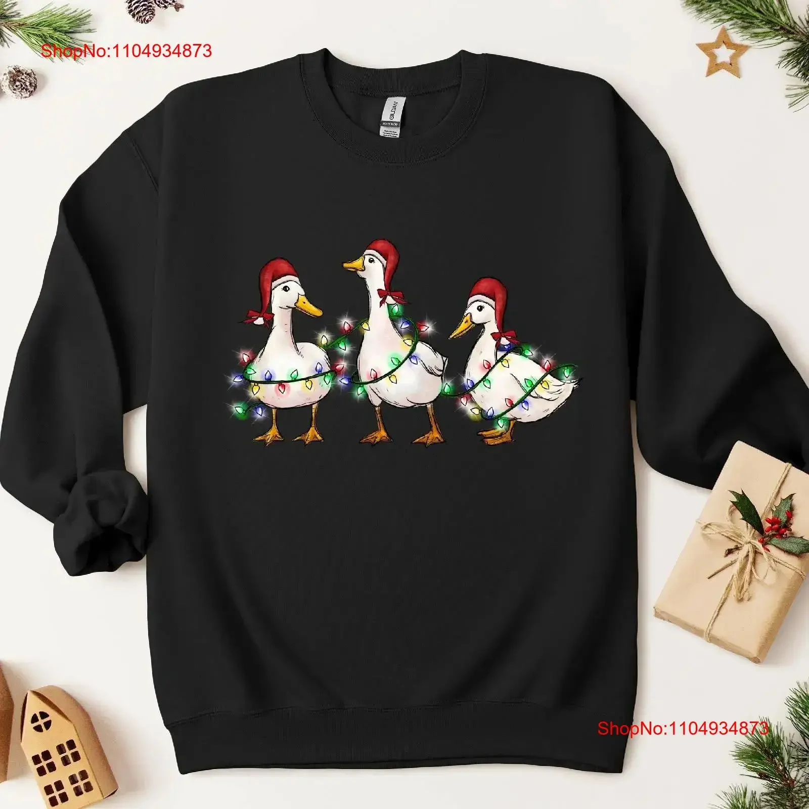 

Christmas Duck Lights SweaT T Shirt Funny Holiday Sweater Cute Family Ducks in Santa Hats Perfect for Lovers vintage Washed