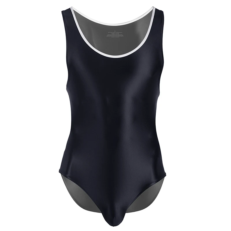 

Sexy MEN high elasticity Gloss hip wrap bodysuit one piece Large size swimsuit breathable smooth Shiny Sports Swimming Tights
