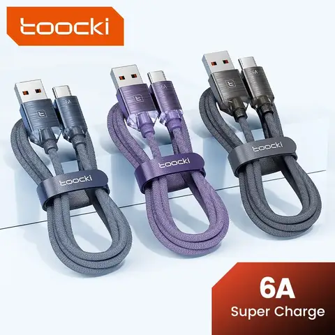 Toocki USB C타입 케이블, 화웨이, 샤오미, 삼성, 원플러스, 포코 슈퍼차지, 66W, 100W 고속 충전, 데이터 와이어, 6A