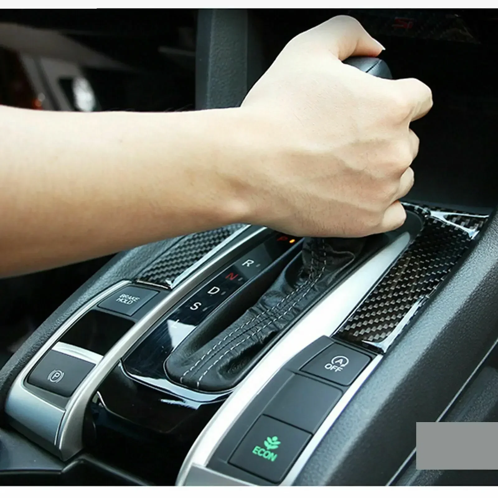 Carbon Fiber Interior Console Automatic Gear Shift Panel Frame Cover Trim Decal For Honda Civic 10th Gen 2016-2021 2020 2019 view 2
