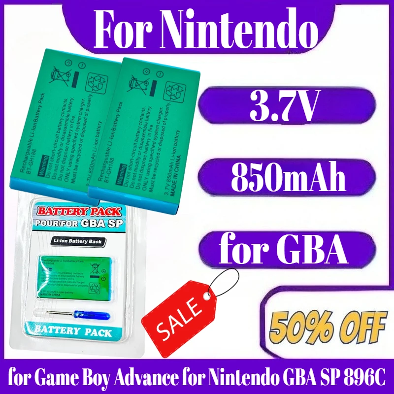 

5PCS Rechargeable Lithium-ion Battery Pack with Screwdriver, 3.7V 850mAh for Game Boy Advance for Nintendo GBA SP 896C