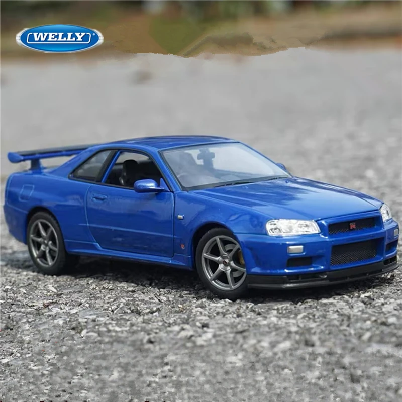 Welly 1/36 Nissan GT-R R34 Skyline Alloy Sports Car Model Diecast Simulation Metal Racing Car Vehicles Model Childrens Toys Gift