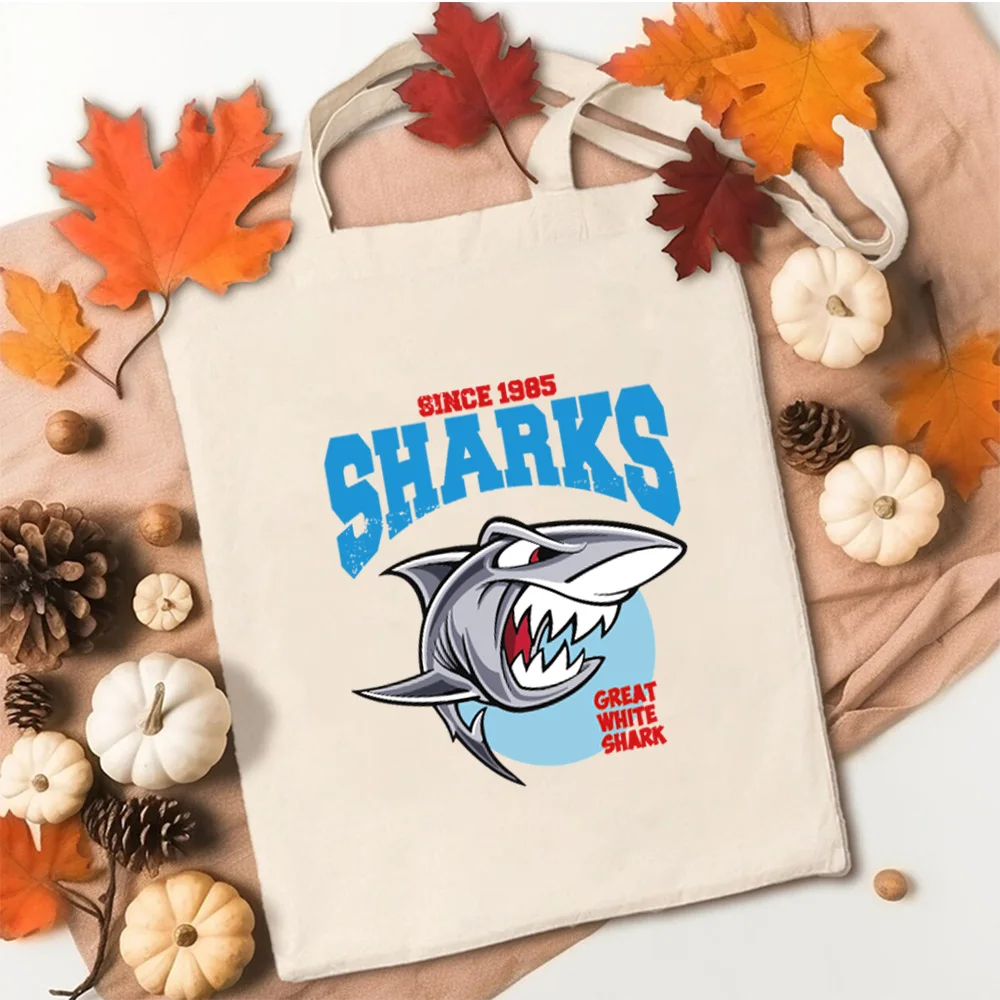 

Spacious Urban Shark Doodle Canvas Tote Bag for Everyday Carry, Water-Resistant Material, Perfect Gym Tote, Work Bag, Travel Bag