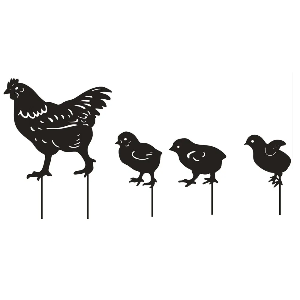 

Hens Metal Art Silhouette Sign for Outdoor Farm Lawn, Garden Decoration, Chicken Yard Sign with Stake, Halloween Decor Gift