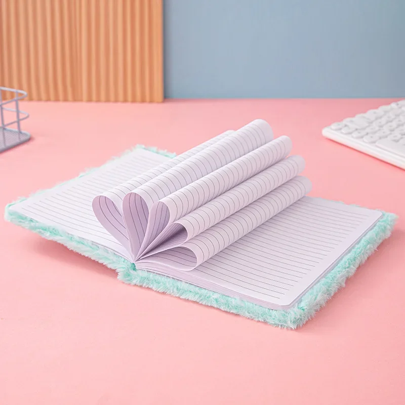 A5 Notebook Cute Plush Fluffy Covered Diary Notepad Gradient Colored Softcover for Girls Embroidery Private Writing Drawing Note