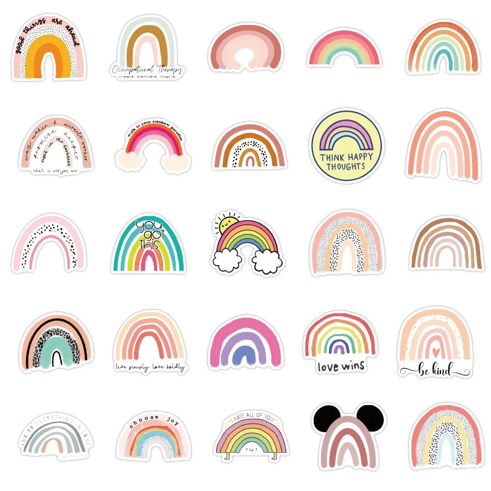 50/100Pcs INS Novelty Cartoon Colorful Rainbow Stickers PVC Waterproof Stickers Decals For Kids Boys Girls Toys Gifts