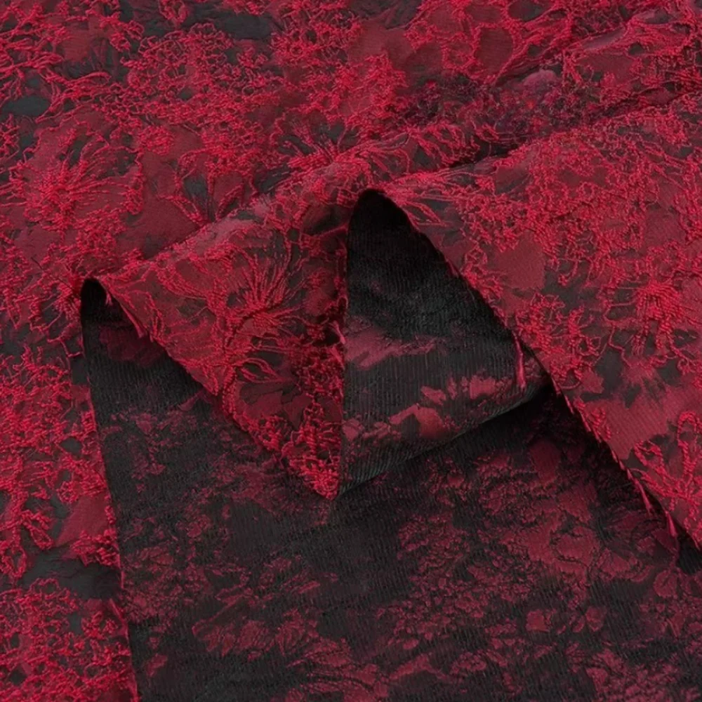 

Черная, красная креативная рельефная парчовая жаккардовая ткань для нового китайского стиля, одежда своими руками, ткань для шитья по метрам, ткань для шитья своими руками