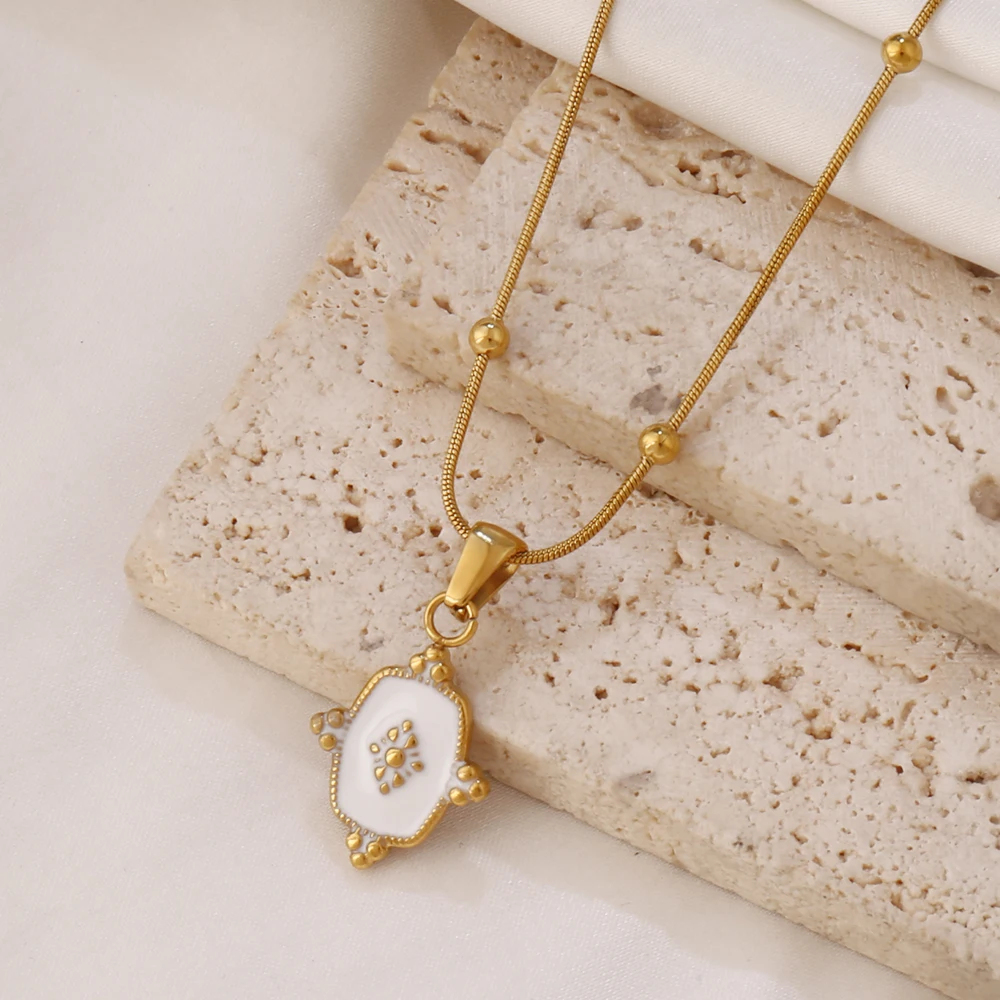 316L الفولاذ المقاوم للصدأ هندسية المينا قلادة قلادة للنساء موضة الذهب اللون سحر سلسلة الترقوة القلائد مجوهرات