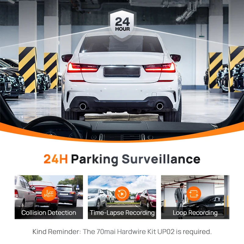 70mai Dash Cam A200 1080P 2\'\' IPS Screen Dual-channel Record 70mai Car DVR A200 24H Parking Monitor 130°FOV Night Vision