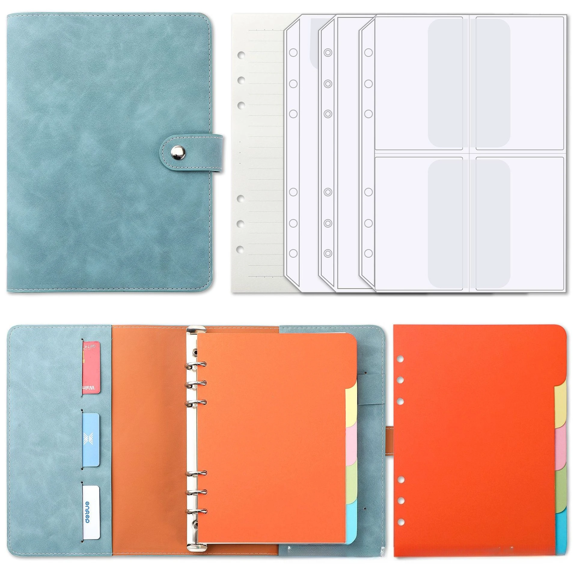 A5 Retro Soft Leather Budget Binder Planner With 135 Sheets Colorful PU Leather Notebook Binder With 3 PCS A5 Binder Pockets
