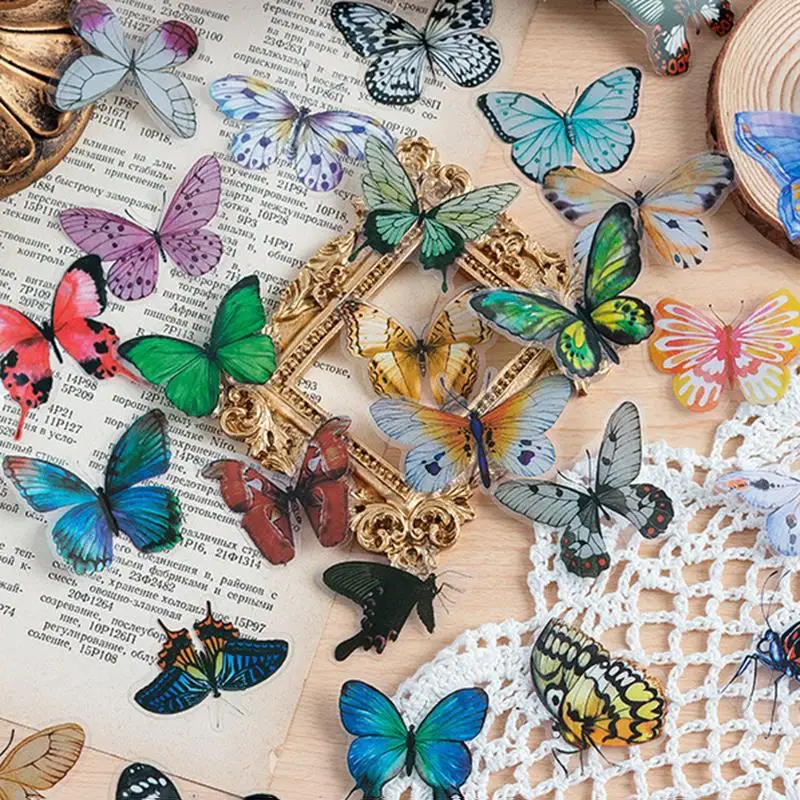 40Pcs/Set 3D Butterfly PET Transparent Sticker Multi Art Decals For DIY Album Book Epoxy Resin Craft Making Filling Decor