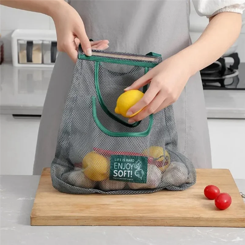 

F-T Reusable Kitchen Hanging Mesh Bag Large Capacity Home Fruit Vegetable Storage No.2 Durable Easy Install
