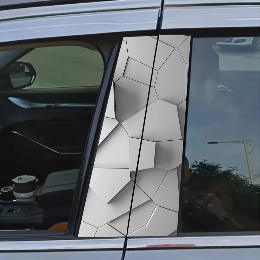 

2PCS Waterproof Sunscreen Car B-pillar Sticker Semi-matte Effect Easy To Stick and Waterproof Polygonal Puzzle Pattern Stickers