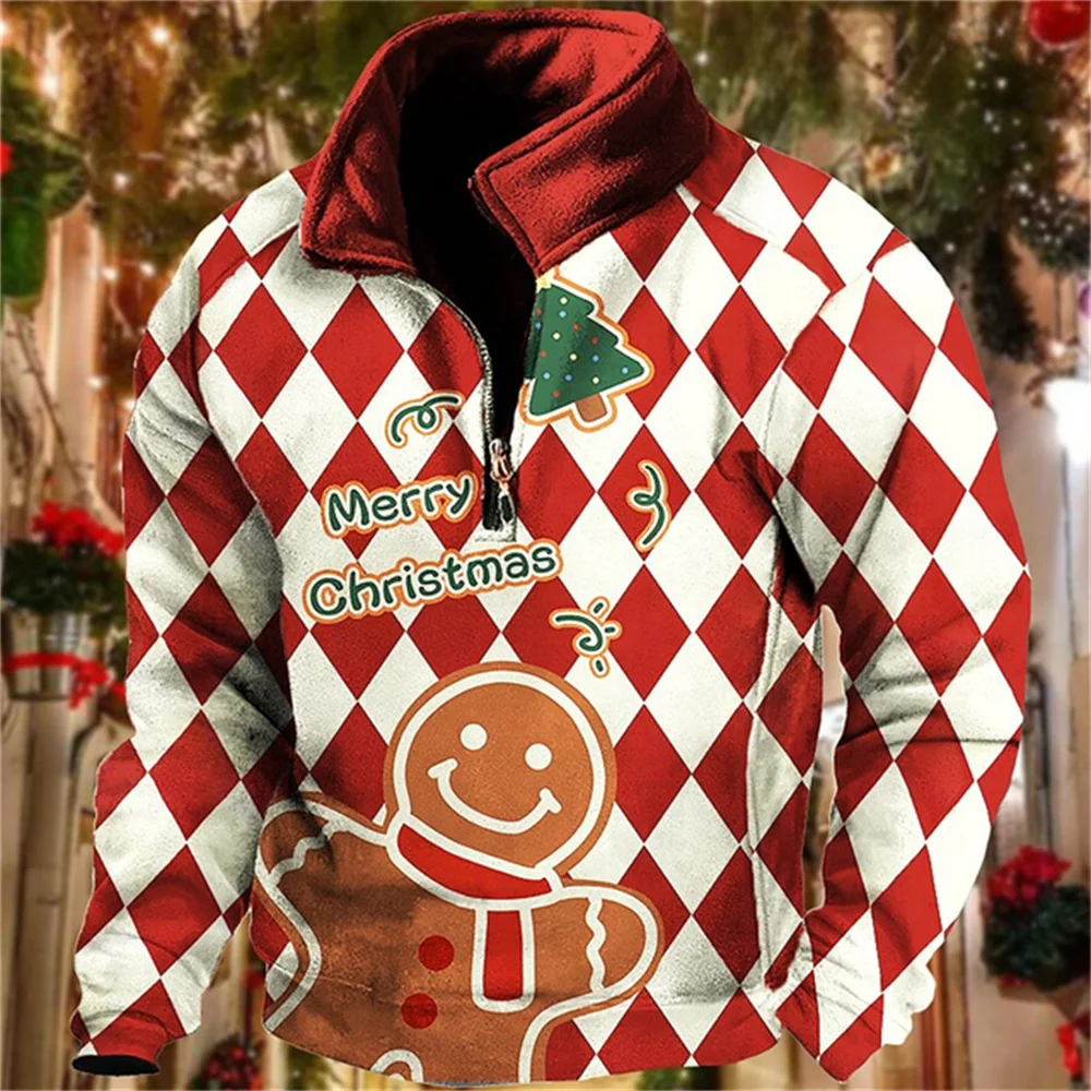 

2025 Christmas Zipper Jacket Hoodie For Men's New Year Xmas Y2k Pullover Fashion 3D Autumn Long Sleeve Clothes For Mens Clothing