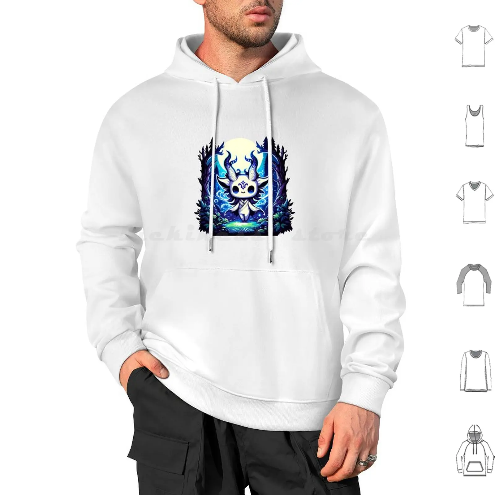 Legendarische Dieren-De Blauwe Duivel In Het Bos Hoodies Lange Mouw Fantastische Schattige Kawaii Fantasie Bovennatuurlijke Folklore