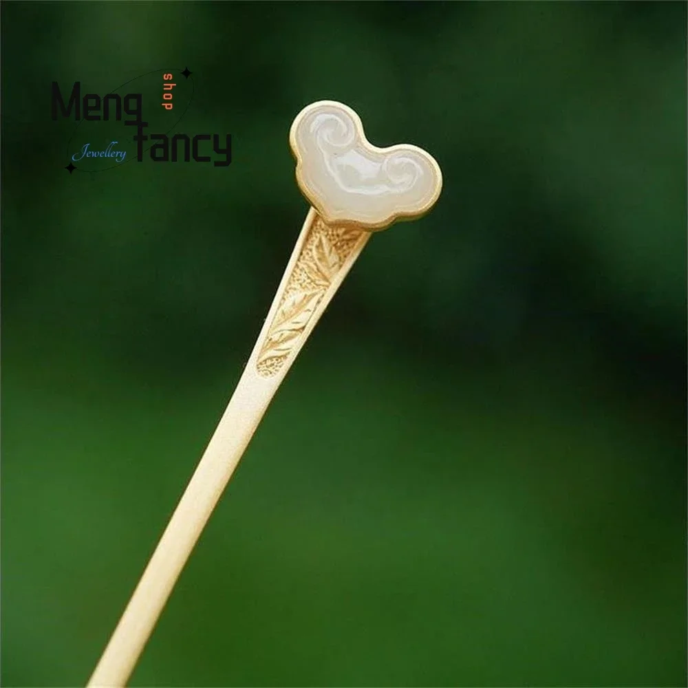 

Ethnic Vintage Style Ruyi Hairpin Female Ancient Gold Hetian Jade Exquisite Elegant Headgear Luxury Fashion Jewelry Holiday Gift