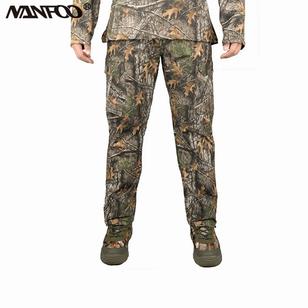 Professional 4 Seasons Bionic Camouflage Hunting Fishing Full Pants Breathable Wear Resistant Anti-Noise 7 Pockets Cargo Pants