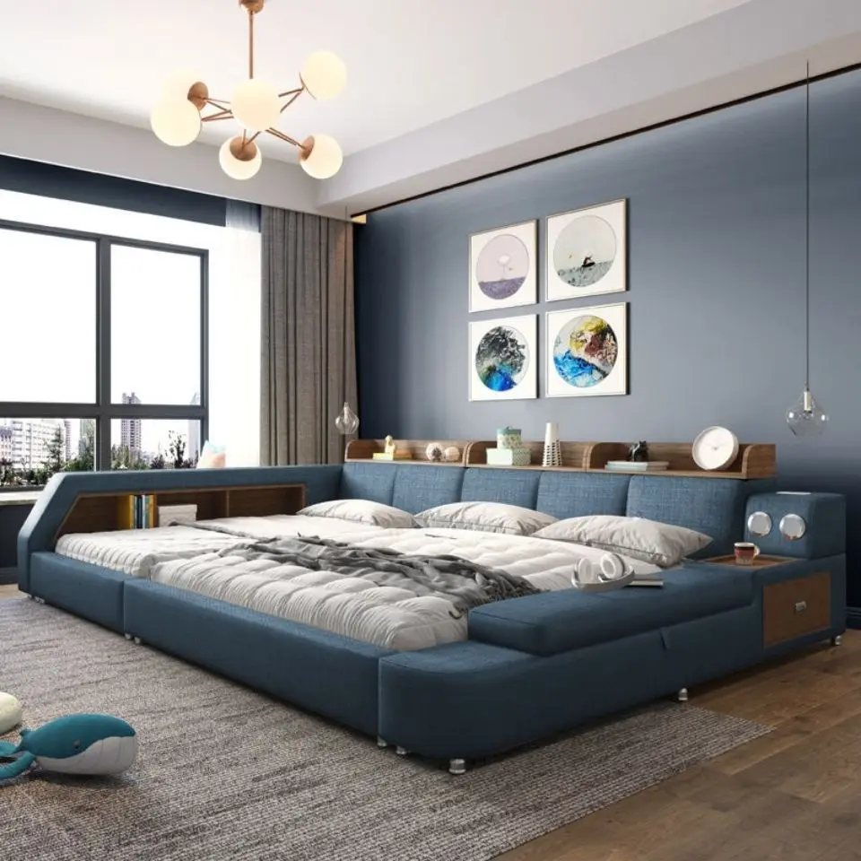 

Parent-child double bed tatami fabric bed, simple modern multi-functional storage bed, Korean splicing two-child tatami bed