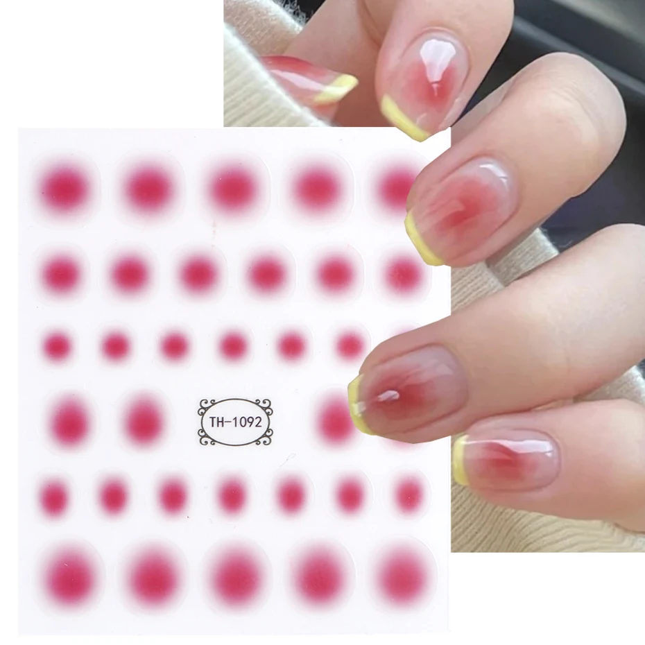 Gradient Nail Sticker 3D Jelly Red Powder Blusher Slider Round Halo Dye Cute Ombre Nail Design Translucent Gel Polish Wraps Deca