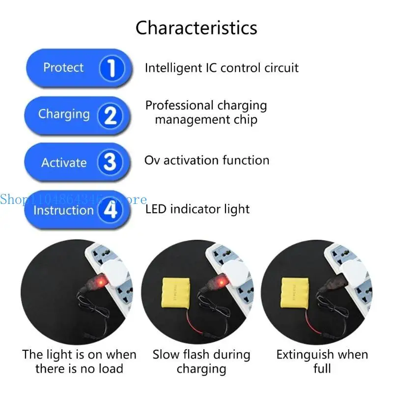 652F USB Charging Cable For 8.4V Remote Car Batteries L6.2 2P Plugs 250mA Output
