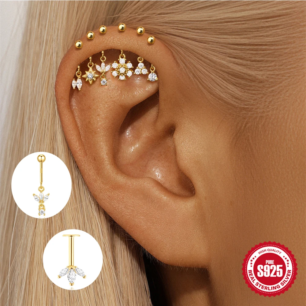

ROXI 925 Sterling Silver Unusual Octagonal Star/Horse Eyes Zircon upper ear cliff Earrings For Women Men 1piece Piercing Earring