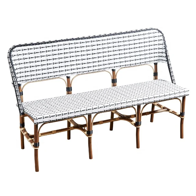 Modern French Exterior Park Patio Wicker Chairs Furniture Outdoor Garden Bistro Aluminum 3 Seater Rattan Bench