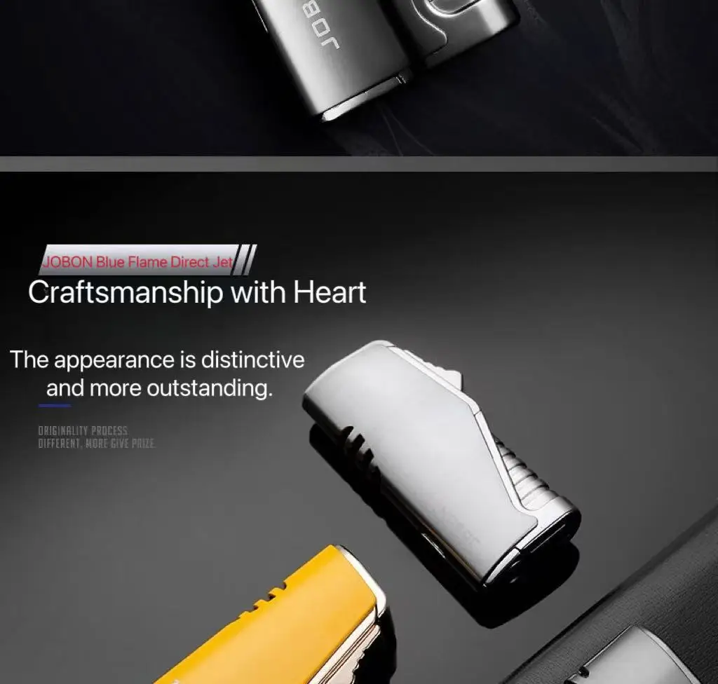 

Зажигалка JOBON Creative Triple Jet с синим пламенем, ветрозащитная, металлическая, многоразовая, для сигар, моксотерапии, барбекю, кемпинга, подарок