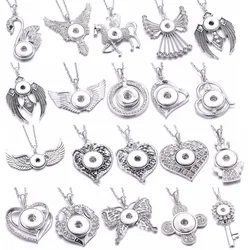 2022 New Love Heart Snap Button Jewelry Necklaces Rhinestone Crystal Snap Necklace Women DIY 18mm Snap Buttons Pendant Necklaces