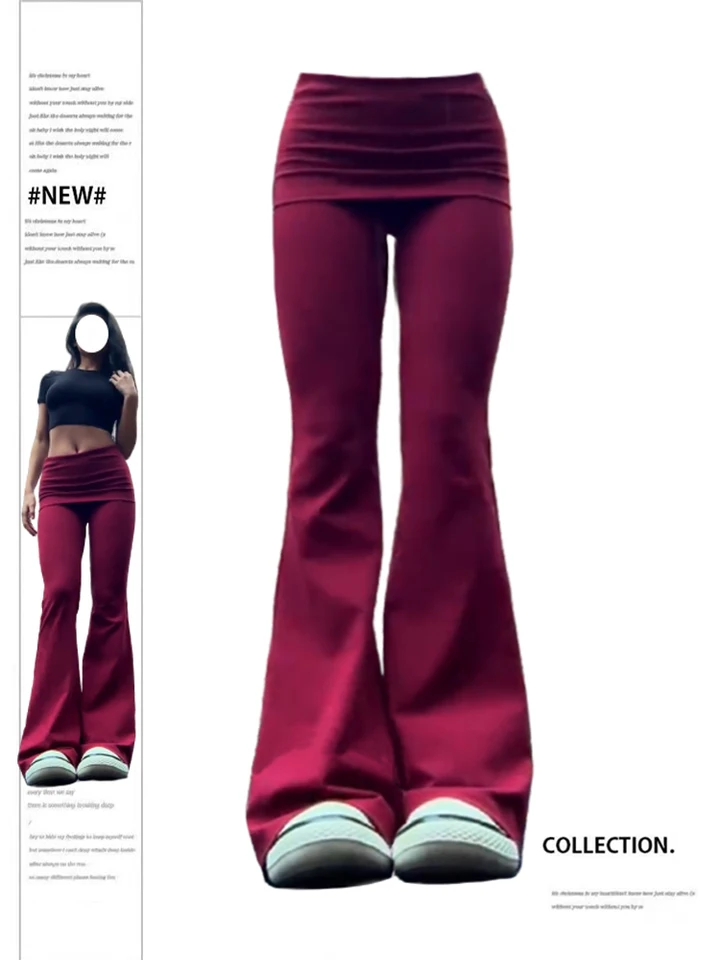 Women's Red Flare Pants Y2k Retro Emo 2000s Streetwear Fashion