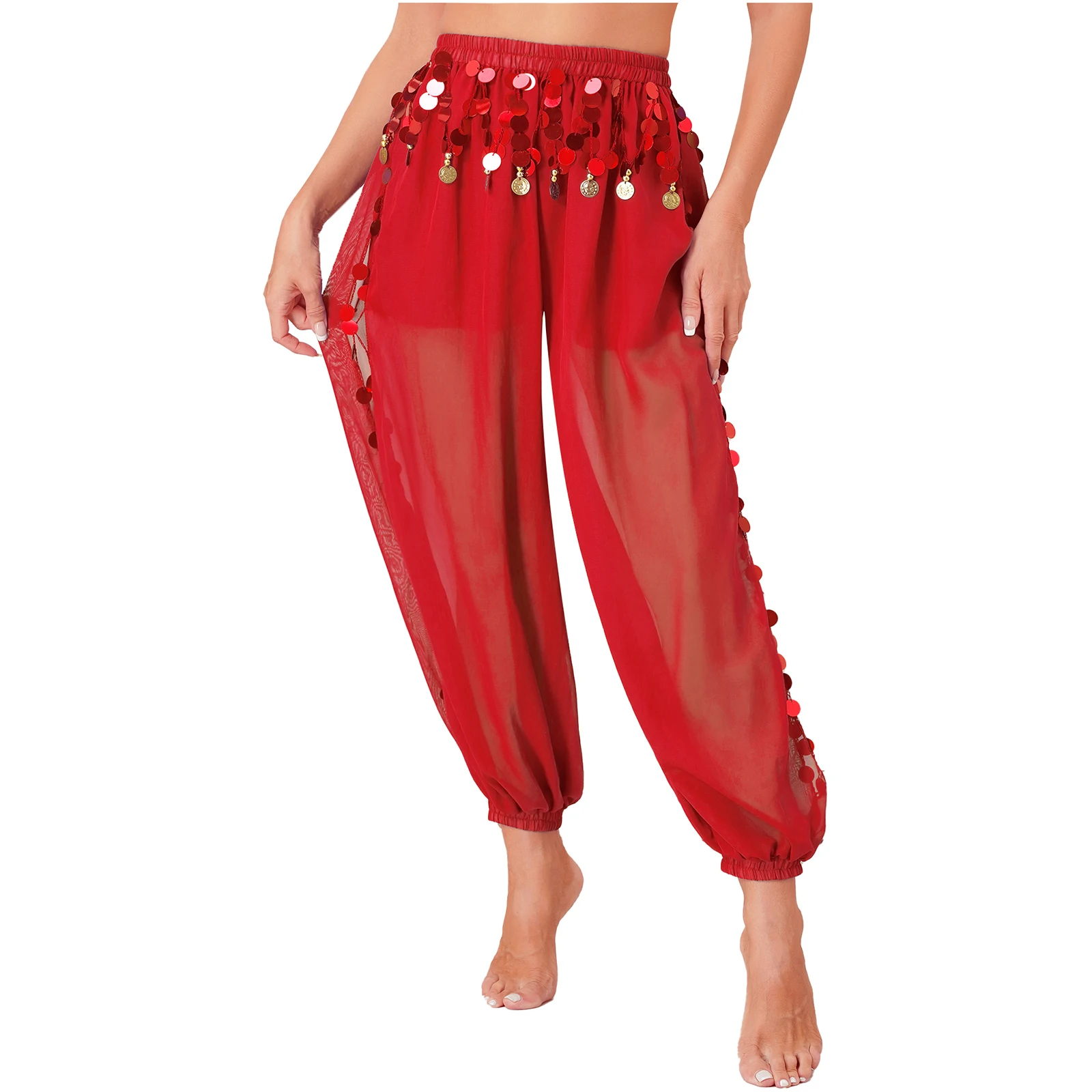 Women's Chiffon Belly Dance Trousers Sequins Bloomers Bellydance Pants Stage Performance Costume India Bollywood Belly Dancewear