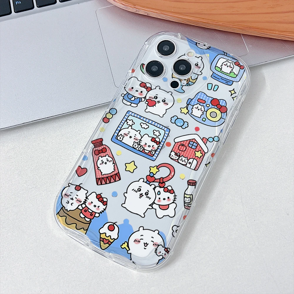 Hello Kitty Chiikawas Kawaii Phone Case for Samsung Galaxy S25 S24 S23 S22 S21 Ultra Plus 5G S20 FE 3D Wave Soft Clear Cover