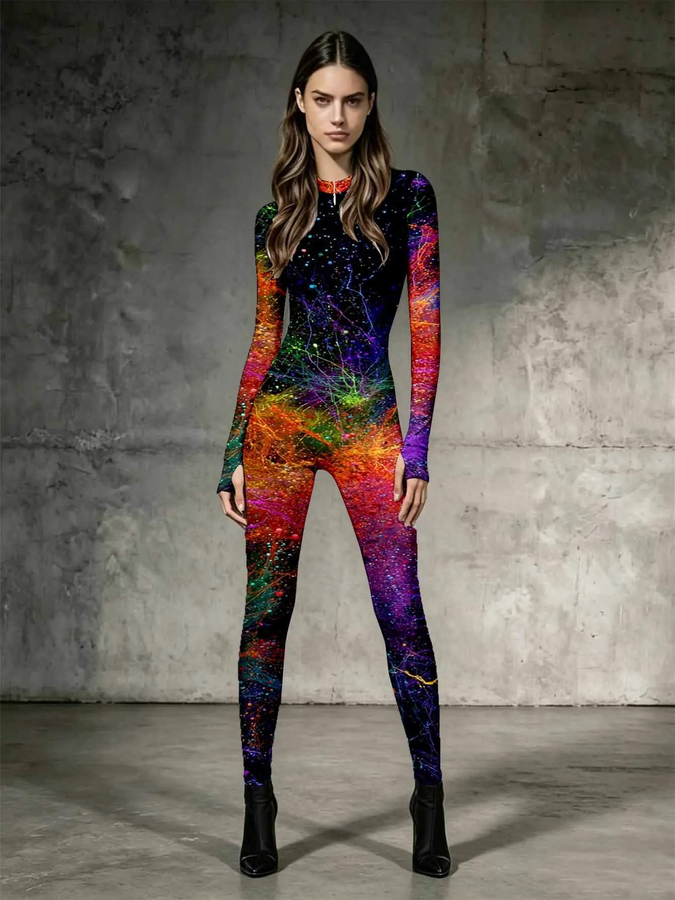 Stand up collar zipper long sleeved jumpsuit slim fit and slimming stage performance personalized clothing