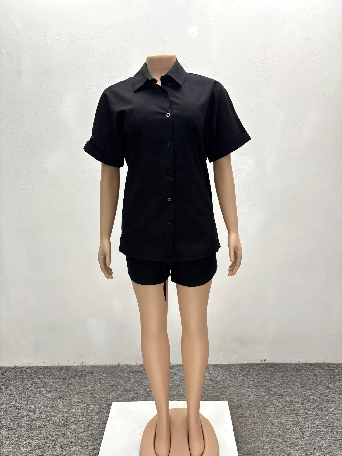Shorts Women Pants Set Two Piece Sets Matching Sets Short Sleeve Shirts Tops Y2k Streetwear Single Breasted High Waist Summer