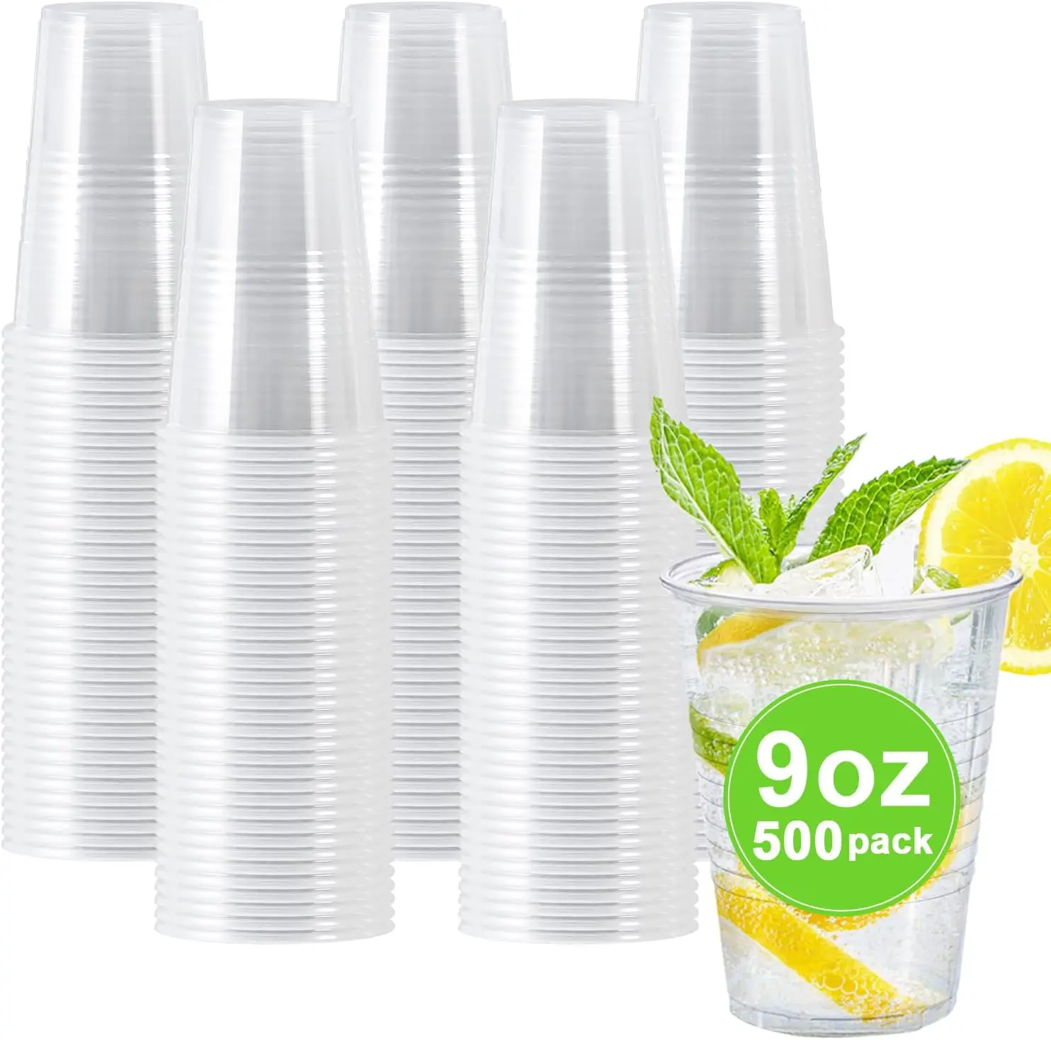 

500 Pack 9 oz Plastic Cups, Disposable Drinking Cups, Water Cups Plastic Clear Cups for Party, Wedding, Graduation, Trav