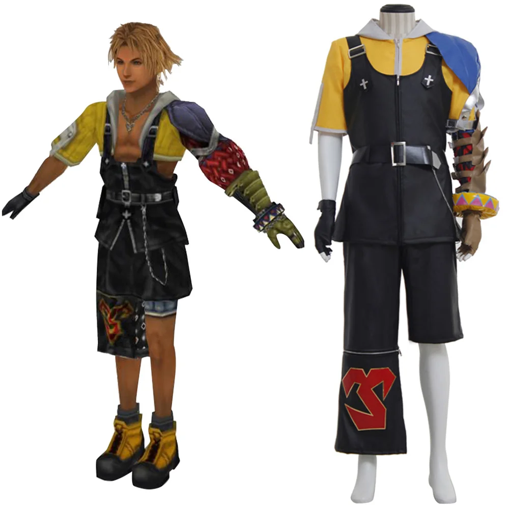Game FFX Tidus Cosplay Costume  Men Fancy Combat Uniform Suit Halloween Carnival Party  Outfits