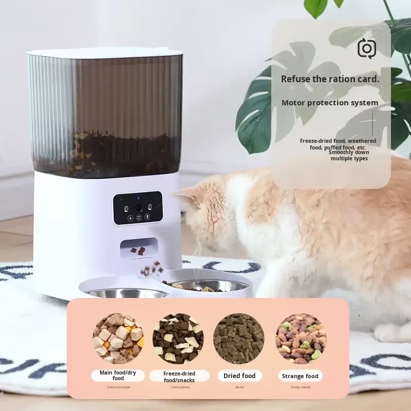 Smart Automatic Pet Feeder Double Bowl ABS PC Material Intelligent Timing Measurement Food Dispenser for Cats and Dogs Home