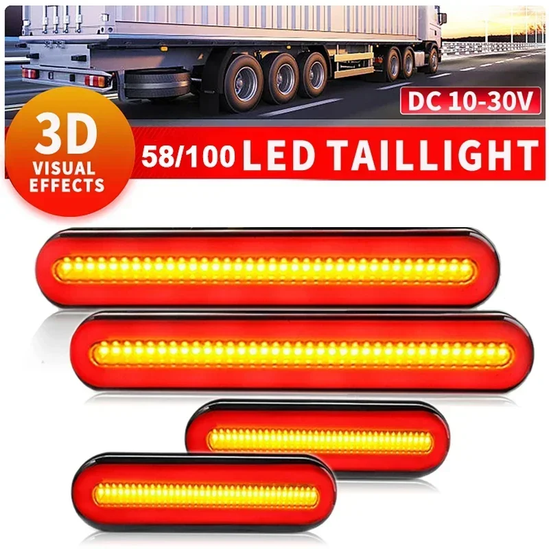 

2Pcs Red Yellow LED Tail Light 3 Lighting Modes Flowing Running Turn Signal Brake Light for Trailer Truck ATV Smoked Lens