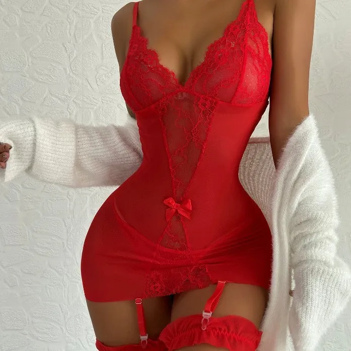 

New Fashionable Women's Silk-like Camisole Sleepwear, Loose and Comfortable Lace Set, Home Wear, Underwear, Nightgown
