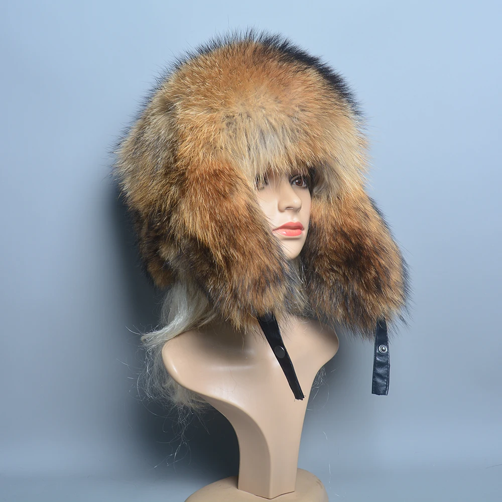 Hot Sale Women Winter Luxury Real Fox Fur Hat Knitted Natural Fox Fur Hat Top Natural Fox Fur Ear Cap Genuine Fox Fur Bomber Hat