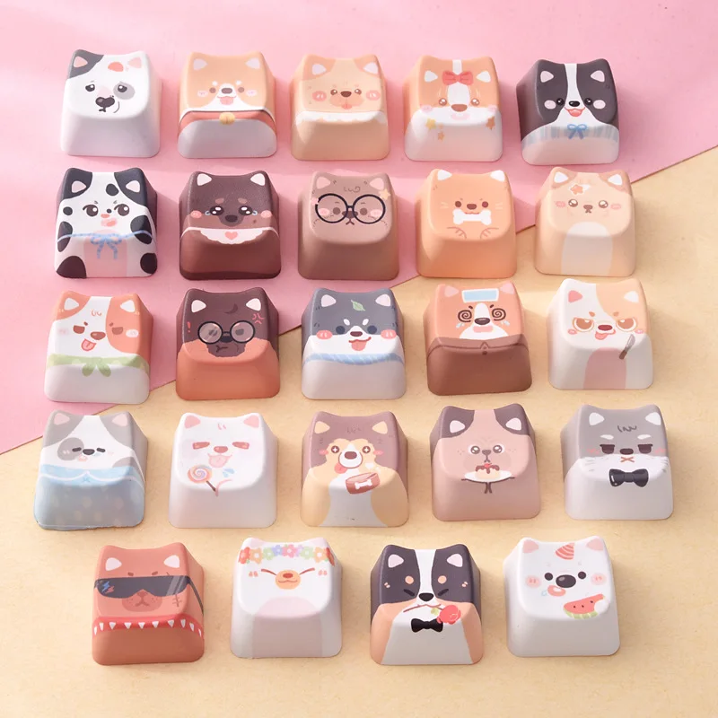 24pcs DIY Keyboard Cap Cute Puppy Detachable Keycaps Keyboard Accessories Key Decompression Accessories Keyboard Button 키캡