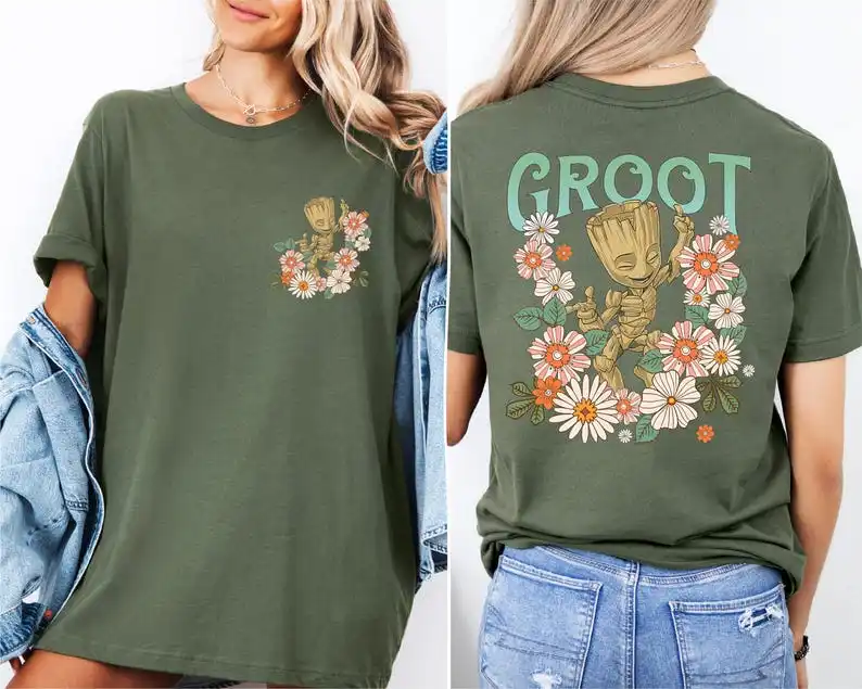 قميص Groot Flower Garden Shirt Baby Groot Vacation Shirts Guardians of the Galaxy Shirts I Am Groot Sweatshirt