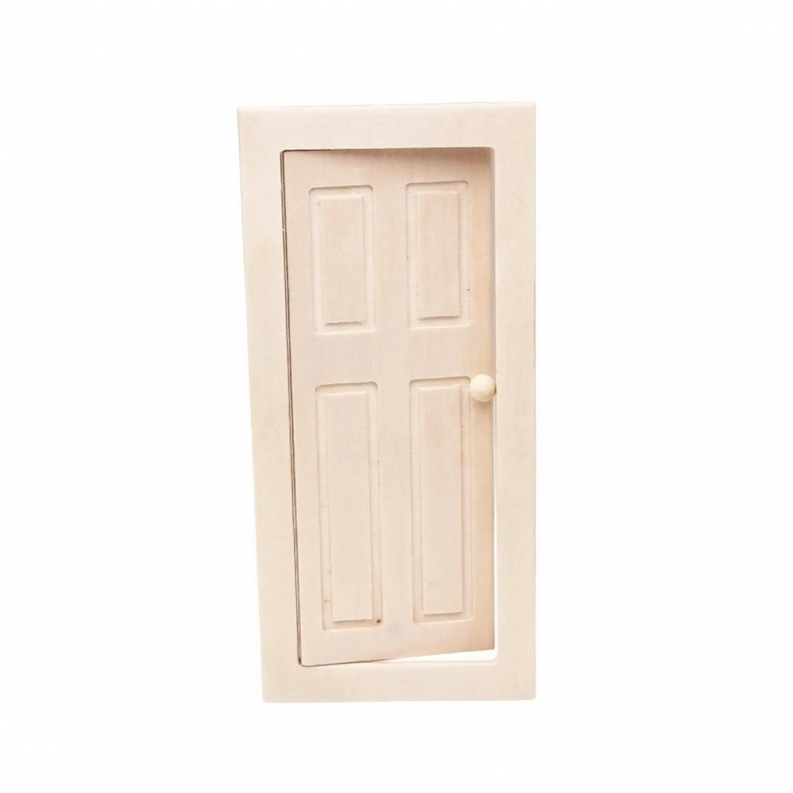 Miniature Wooden Dollhouse Door with Frame Paneled Design Round Knob 1 12 Scale for Dioramas Room Boxes and Model Making Crafts