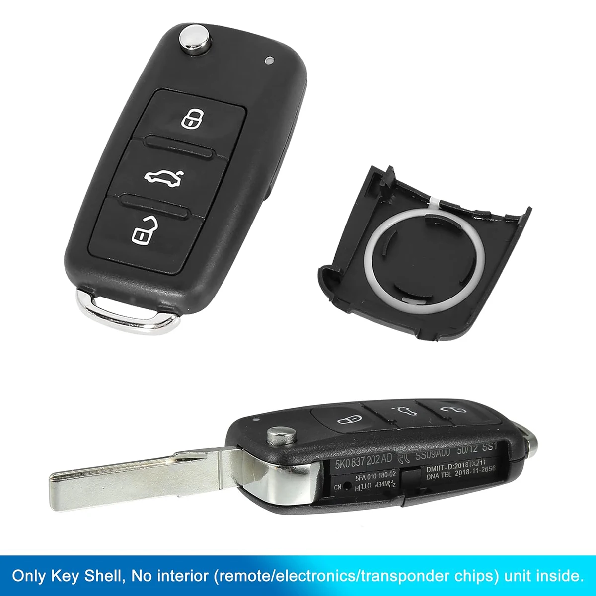 Faltbare Fernbedienungs-Autoschlüsselhülle für VW Golf MK6 Tiguan Polo Passat CC SEAT Skoda Octavia mit 3 Tasten – Detail 3